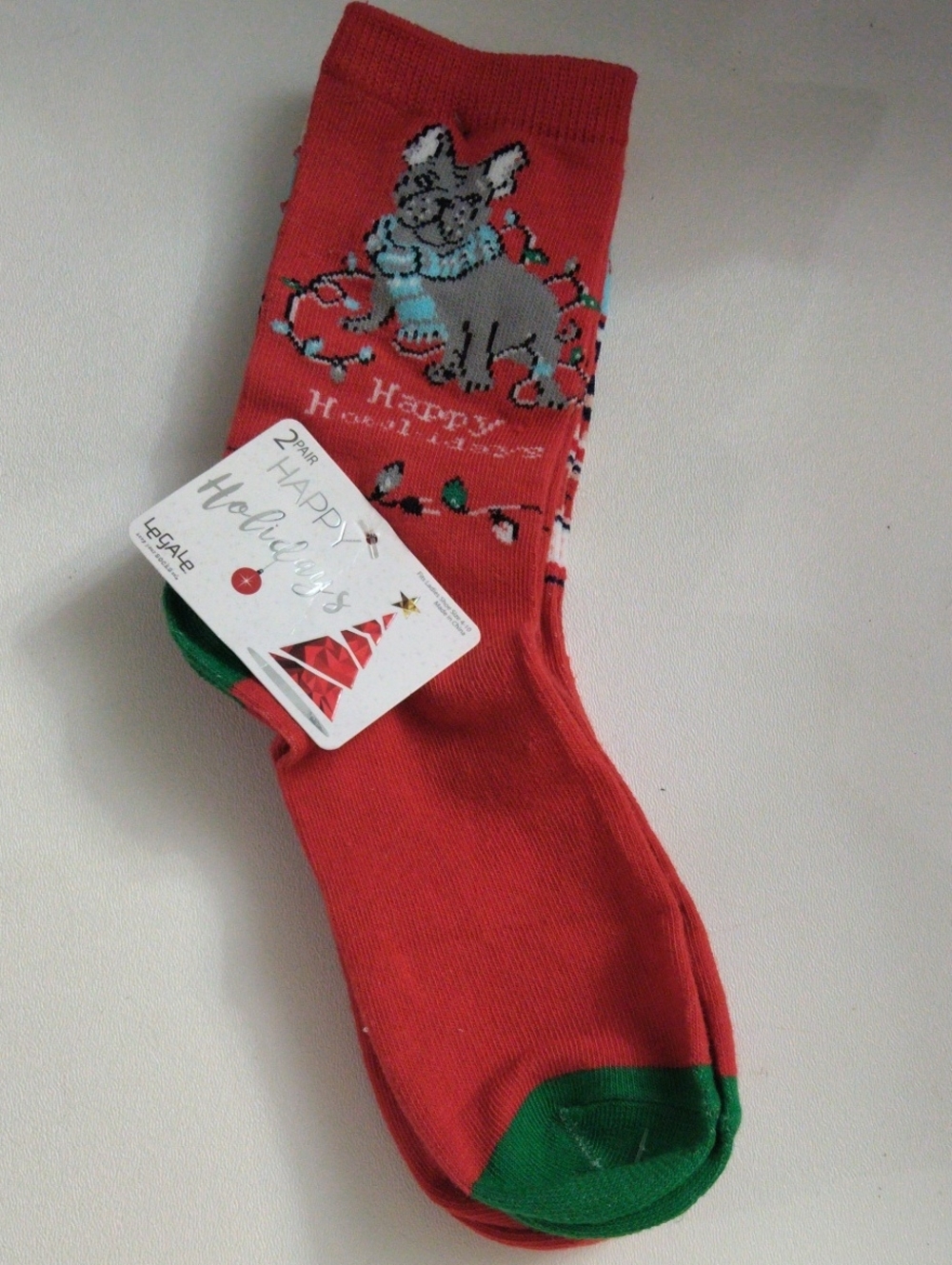 Legale Women's Red Holiday Crew Socks 2 Dog/Snow Flakes Shoe 4-10 Christmas
